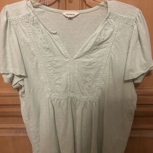 Lucky Brand Mint Green Embroidered Blouse